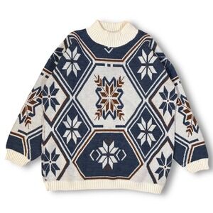 VTG‎ Clifton Place Knits Snowflake Fair Isle Mock Neck Sweater USA Women's  L?